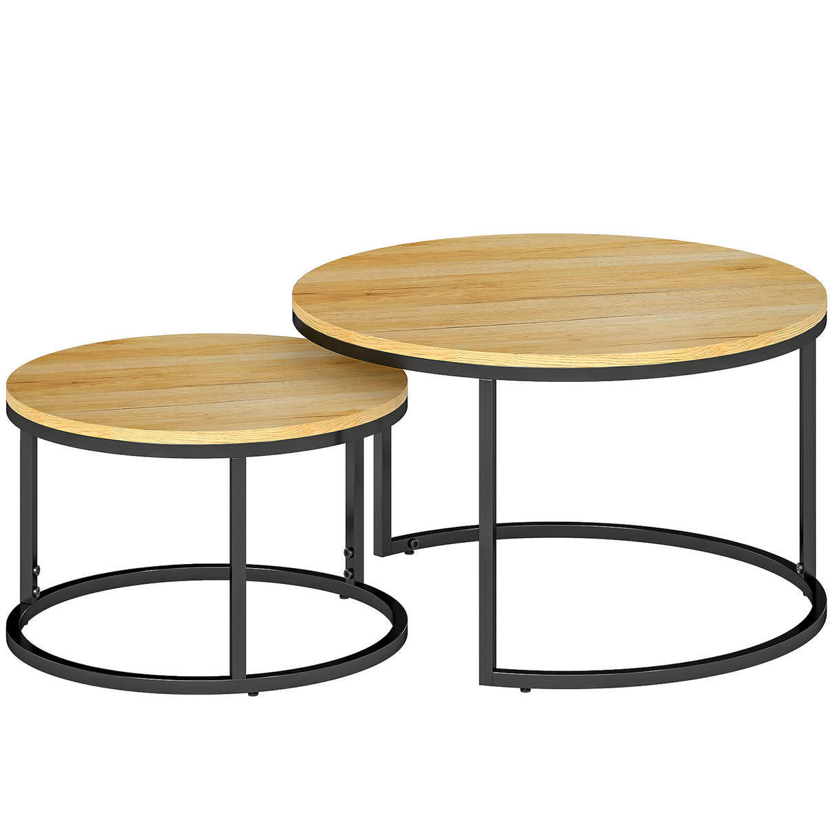 Wooden Industrial Nesting Coffee Tables Round in Set of 2 - Velmora