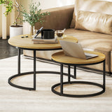 Wooden Industrial Nesting Coffee Tables Round in Set of 2 - Velmora