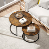 Wooden Industrial Nesting Coffee Tables Round in Set of 2 - Velmora
