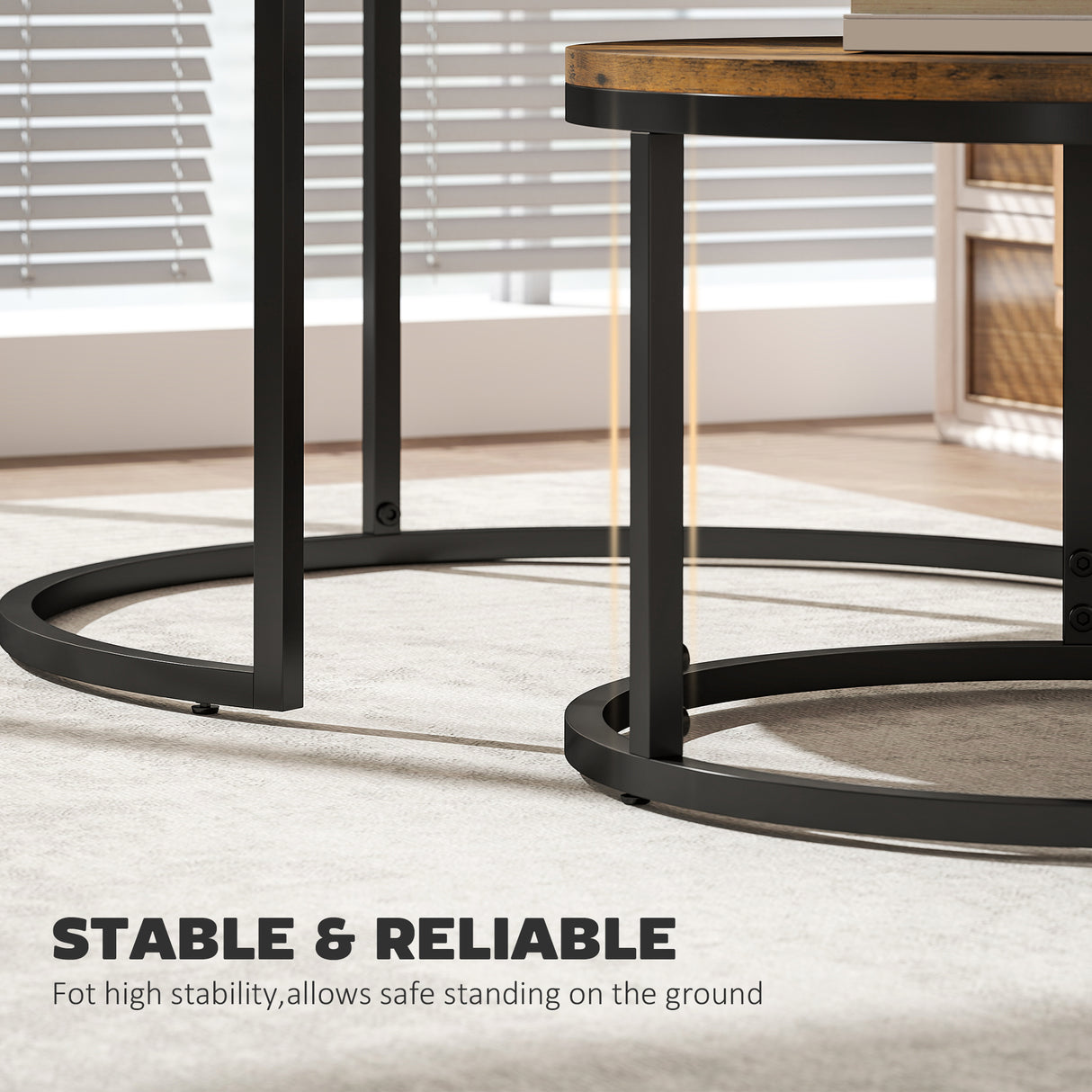 Wooden Industrial Nesting Coffee Tables Round in Set of 2 - Velmora