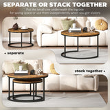 Wooden Industrial Nesting Coffee Tables Round in Set of 2 - Velmora