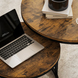 Wooden Industrial Nesting Coffee Tables Round in Set of 2 - Velmora