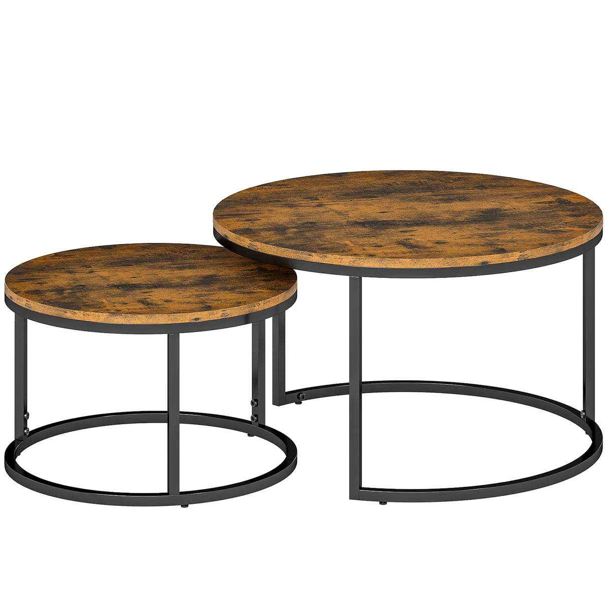 Wooden Industrial Nesting Coffee Tables Round in Set of 2 - Velmora
