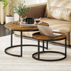 Wooden Industrial Nesting Coffee Tables Round in Set of 2 - Velmora