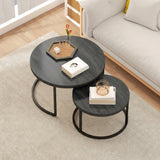 Wooden Industrial Nesting Coffee Tables Round in Set of 2 - Velmora