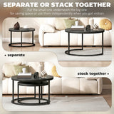 Wooden Industrial Nesting Coffee Tables Round in Set of 2 - Velmora