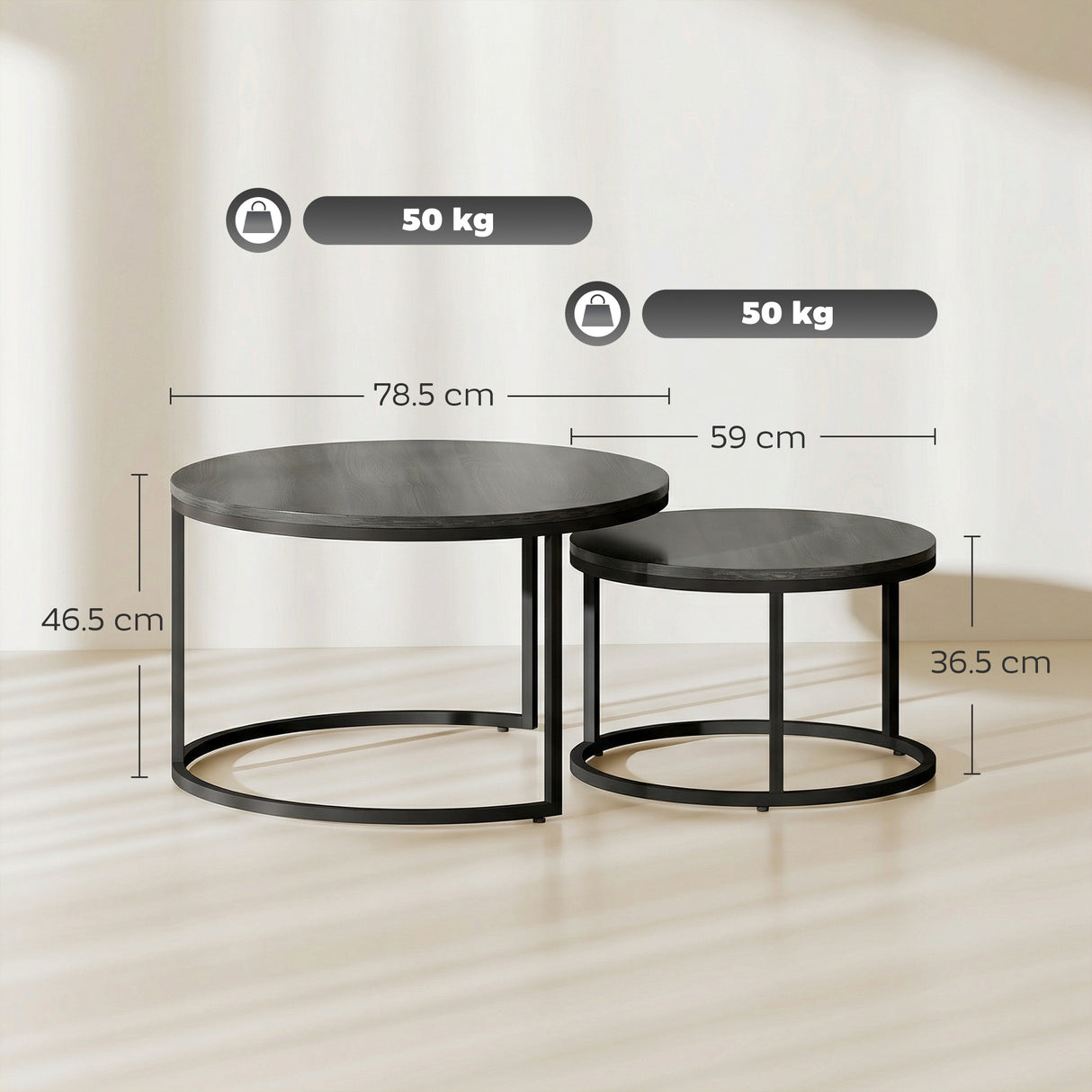 Wooden Industrial Nesting Coffee Tables Round in Set of 2 - Velmora