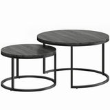 Wooden Industrial Nesting Coffee Tables Round in Set of 2 - Velmora