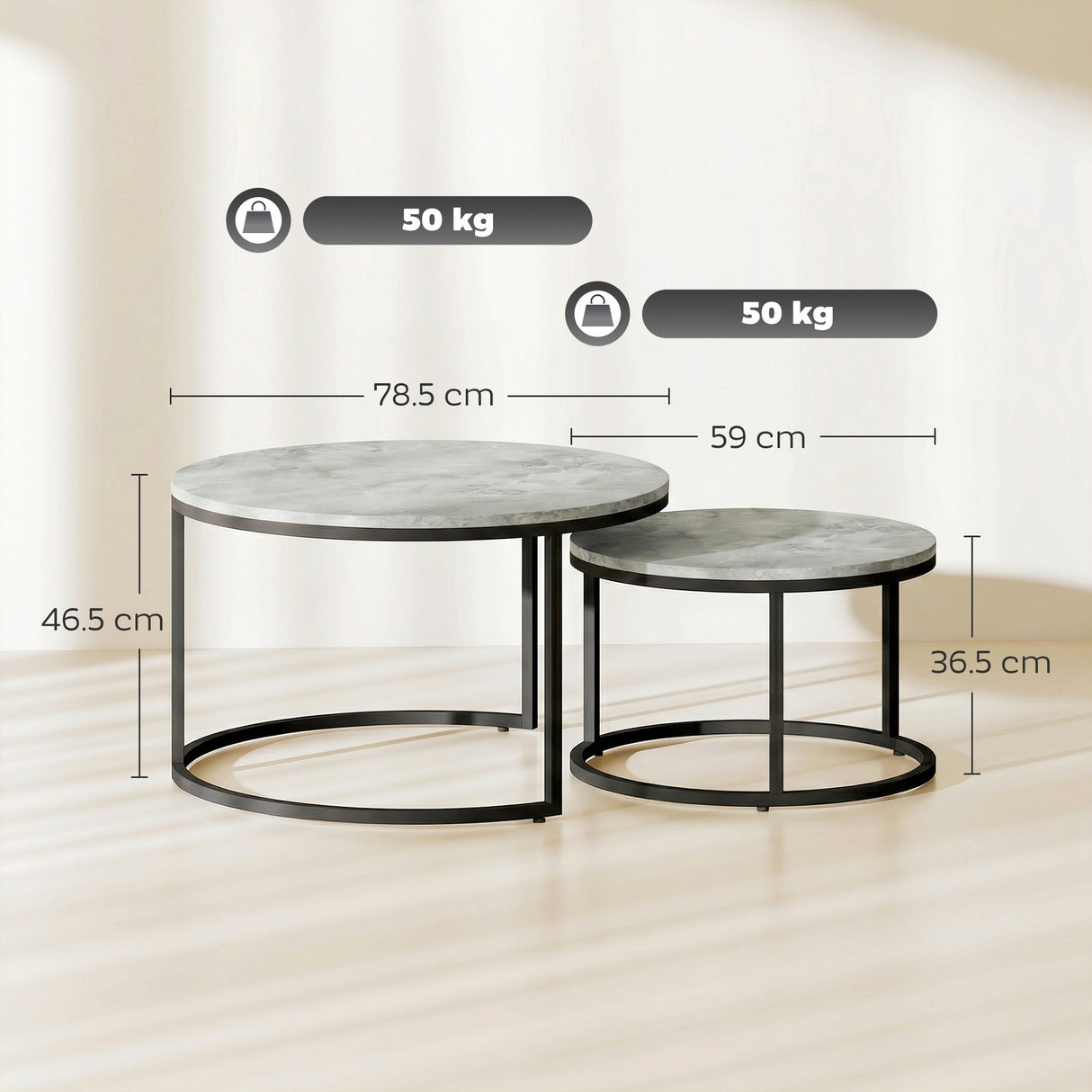 Wooden Industrial Nesting Coffee Tables Round in Set of 2 - Velmora