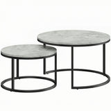 Wooden Industrial Nesting Coffee Tables Round in Set of 2 - Velmora