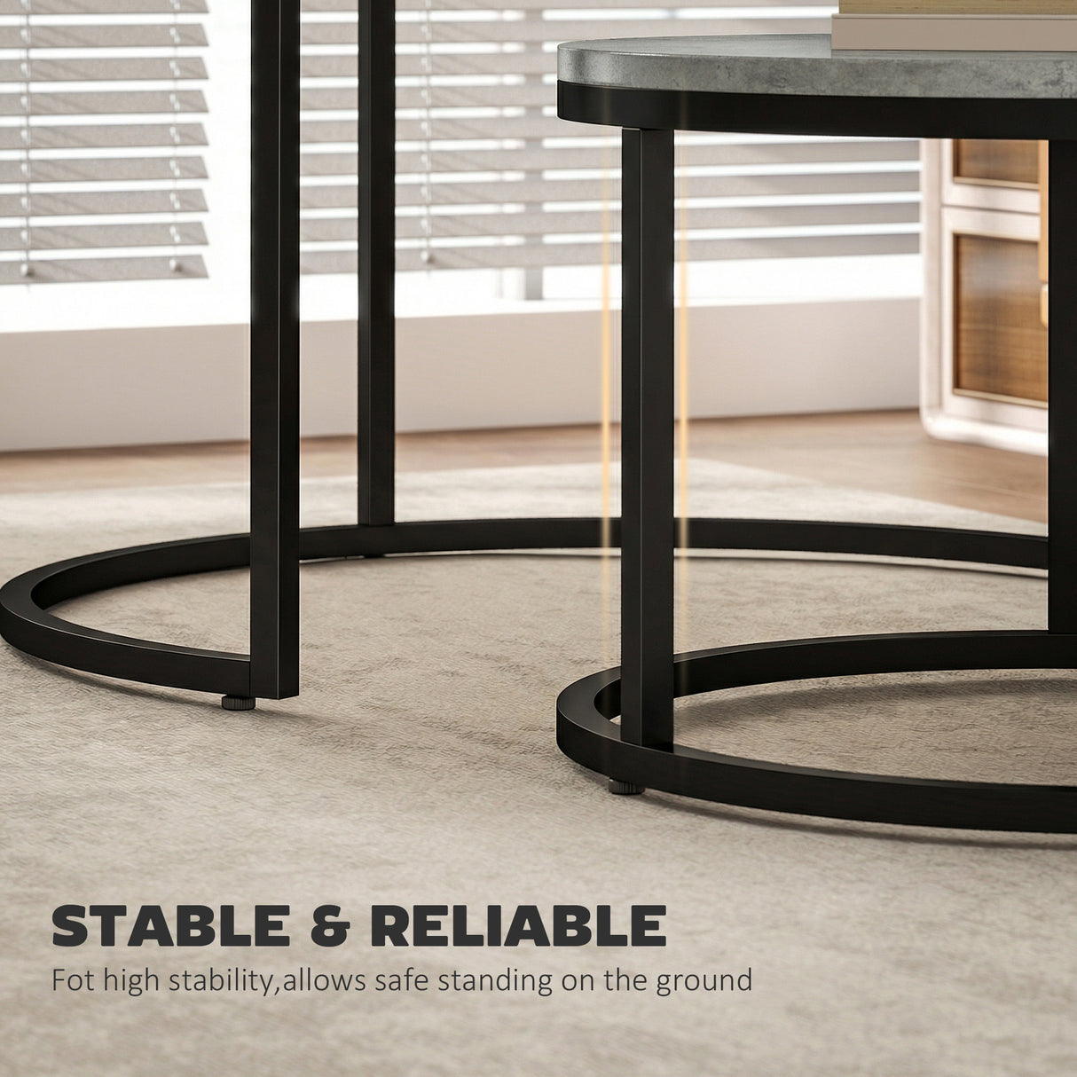 Wooden Industrial Nesting Coffee Tables Round in Set of 2 - Velmora
