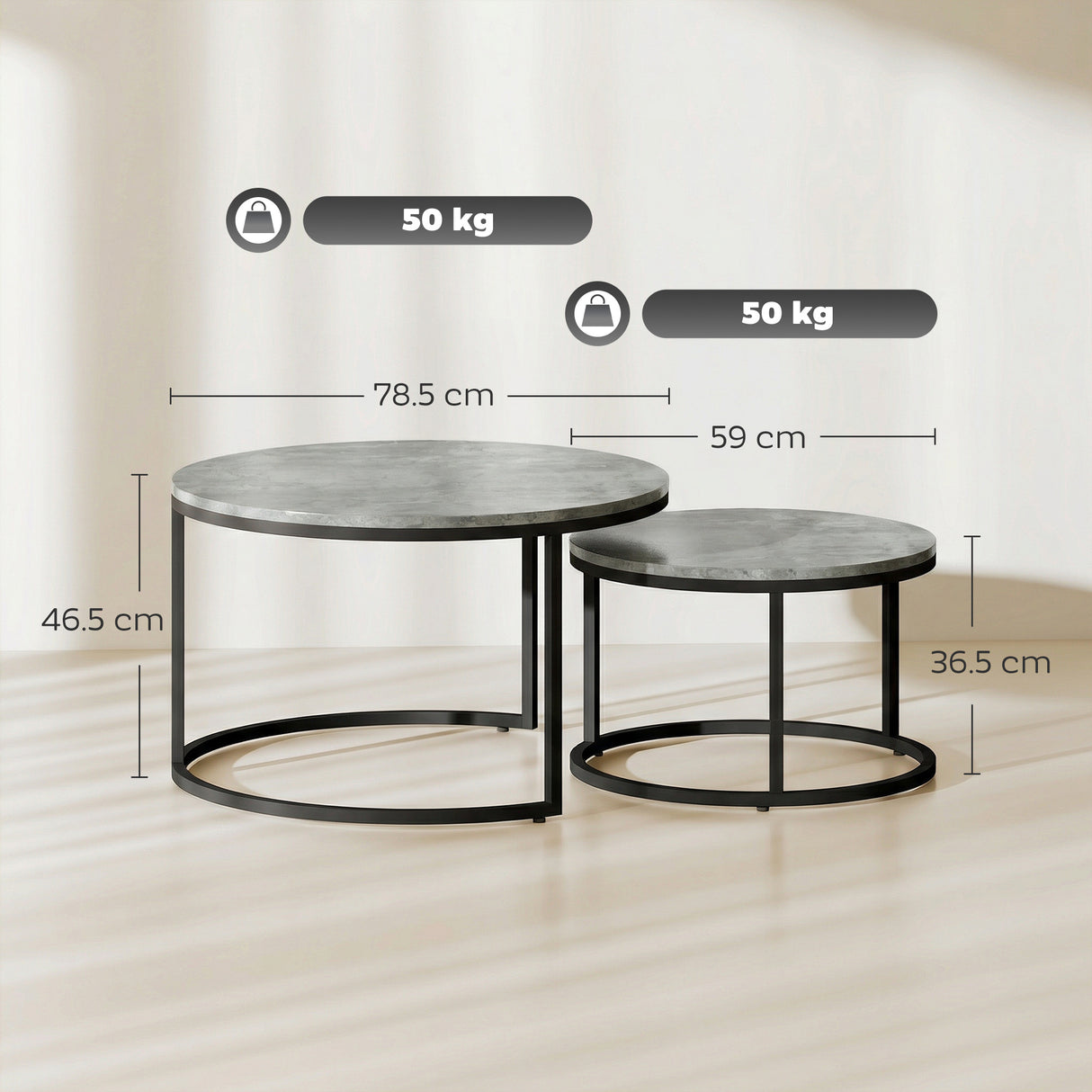 Wooden Industrial Nesting Coffee Tables Round in Set of 2 - Velmora