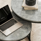 Wooden Industrial Nesting Coffee Tables Round in Set of 2 - Velmora