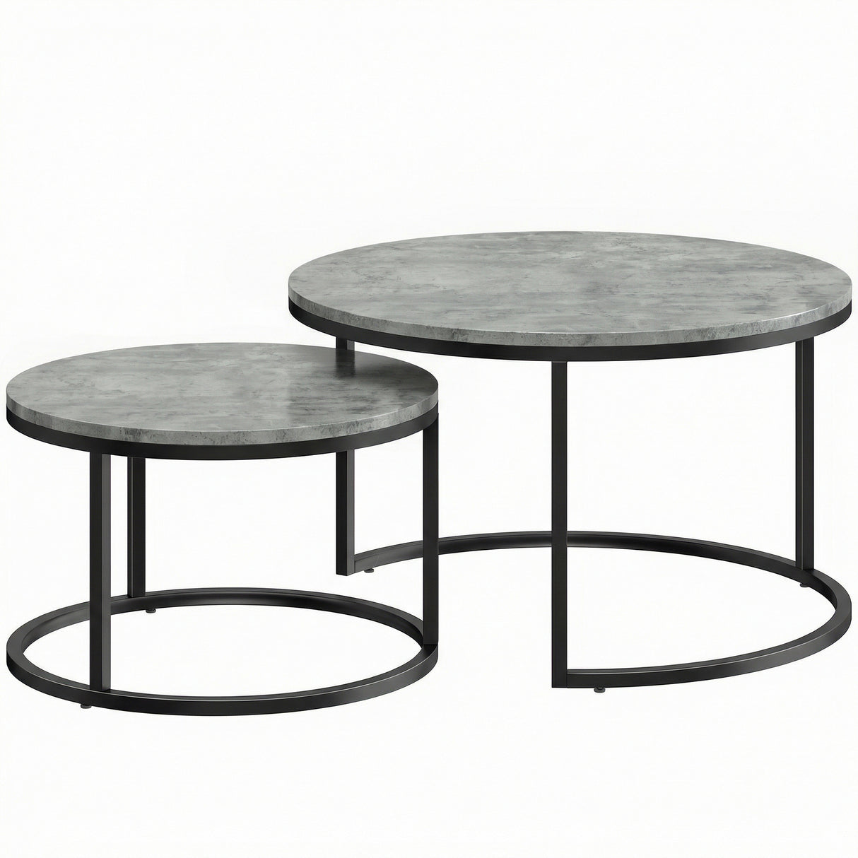 Wooden Industrial Nesting Coffee Tables Round in Set of 2 - Velmora