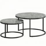 Wooden Industrial Nesting Coffee Tables Round in Set of 2 - Velmora
