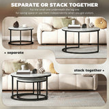 Wooden Industrial Nesting Coffee Tables Round in Set of 2 - Velmora