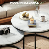 Wooden Industrial Nesting Coffee Tables Round in Set of 2 - Velmora
