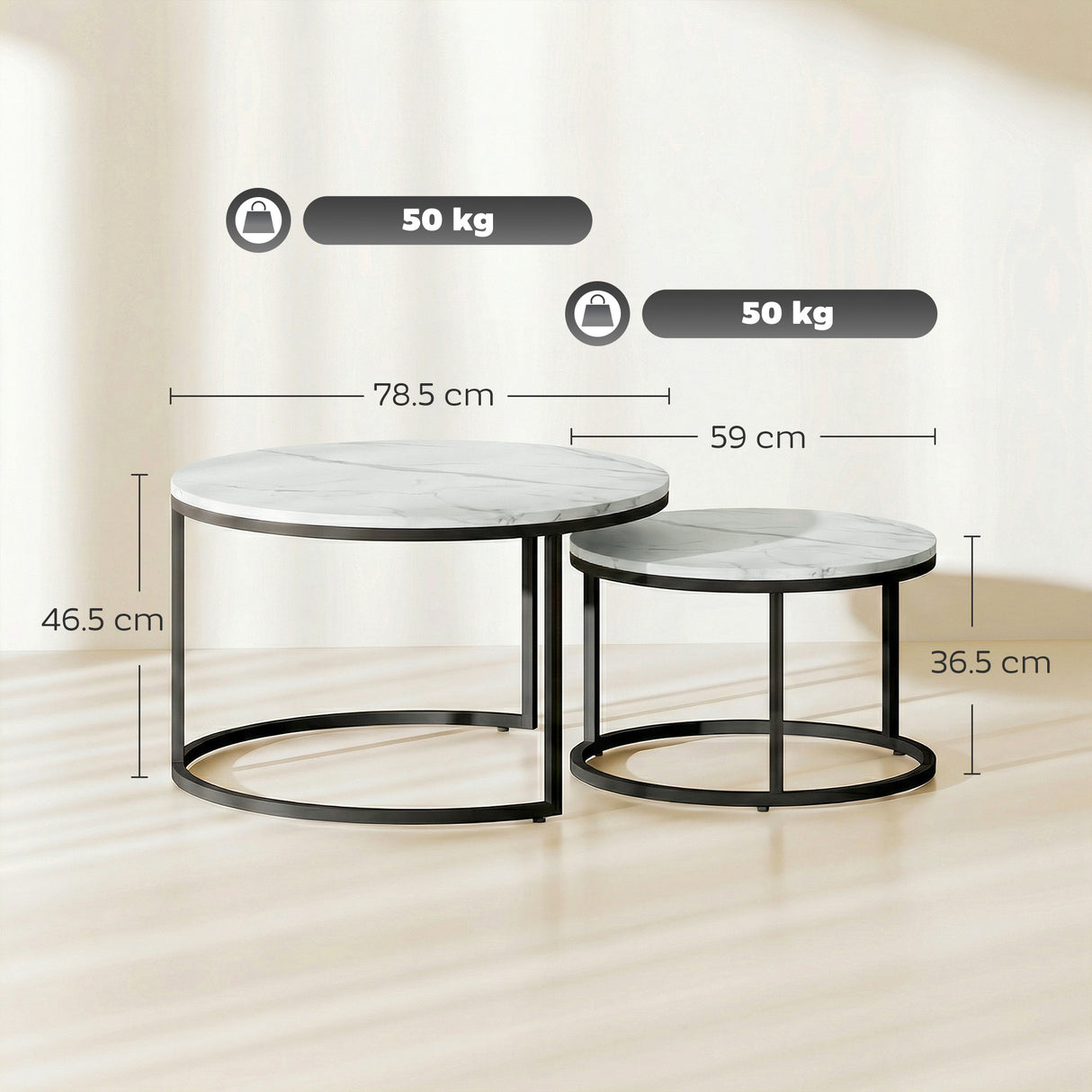 Wooden Industrial Nesting Coffee Tables Round in Set of 2 - Velmora