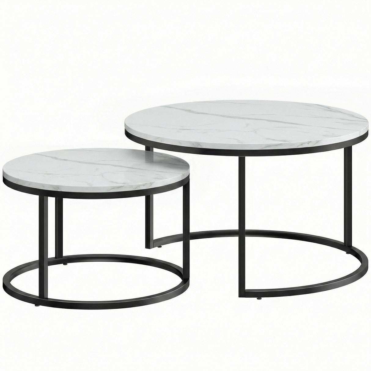Wooden Industrial Nesting Coffee Tables Round in Set of 2 - Velmora