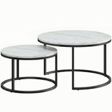 Wooden Industrial Nesting Coffee Tables Round in Set of 2 - Velmora