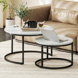 Wooden Industrial Nesting Coffee Tables Round in Set of 2 - Velmora