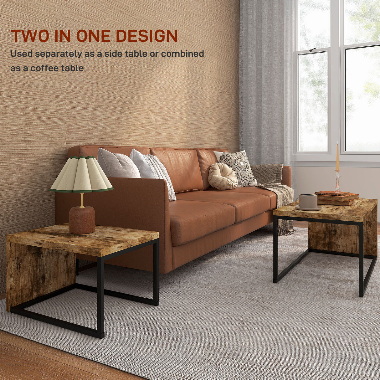 Wooden Industrial Nesting Coffee Tables in Set of 2 - Velmora