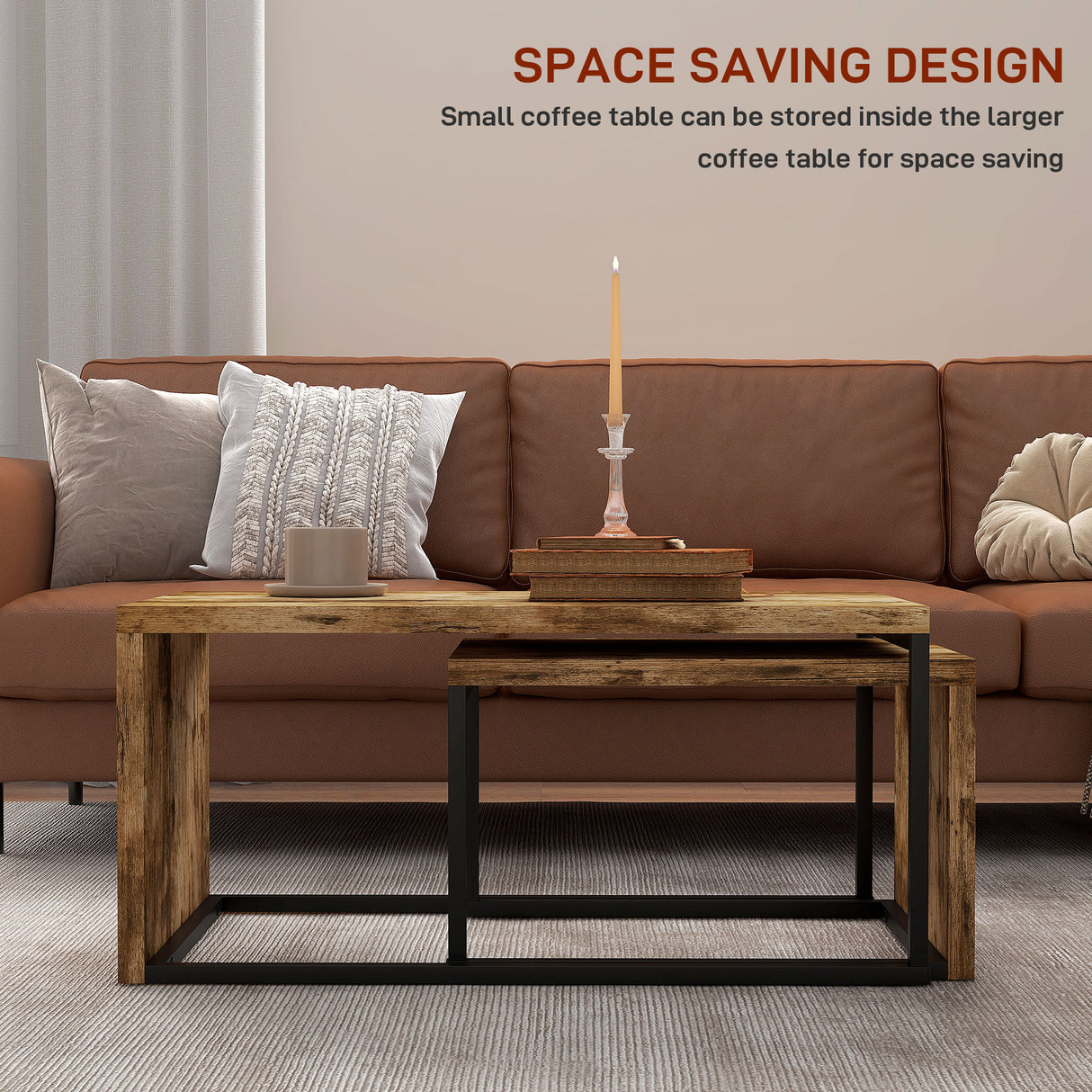 Wooden Industrial Nesting Coffee Tables in Set of 2 - Velmora