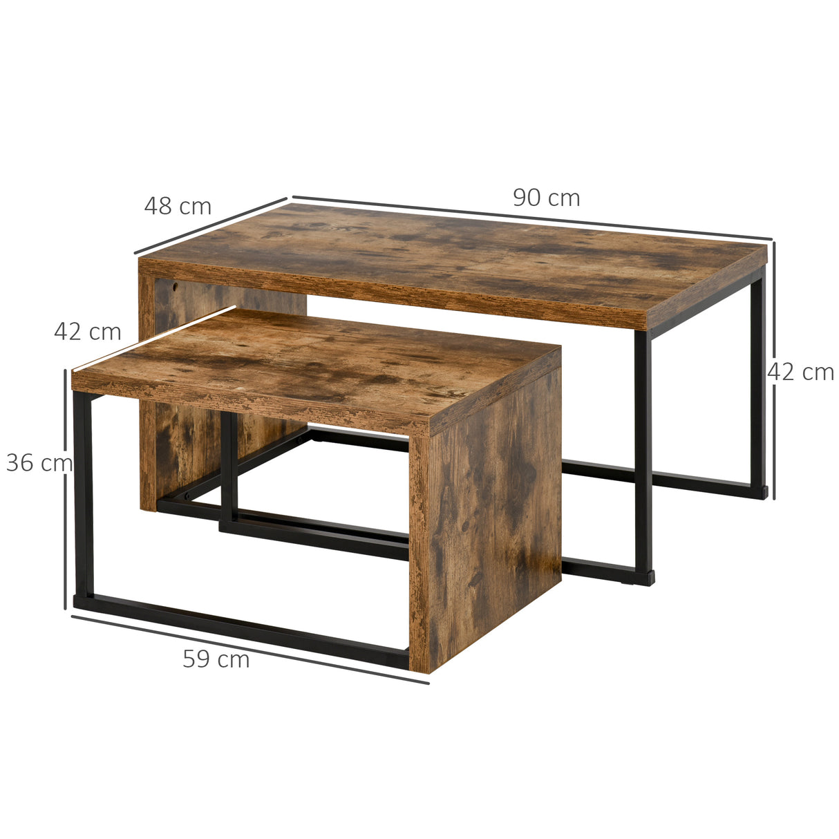 Wooden Industrial Nesting Coffee Tables in Set of 2 - Velmora