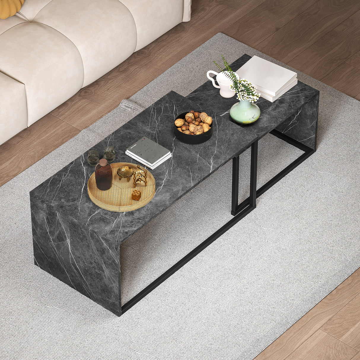 Wooden Industrial Nesting Coffee Tables in Set of 2 - Velmora
