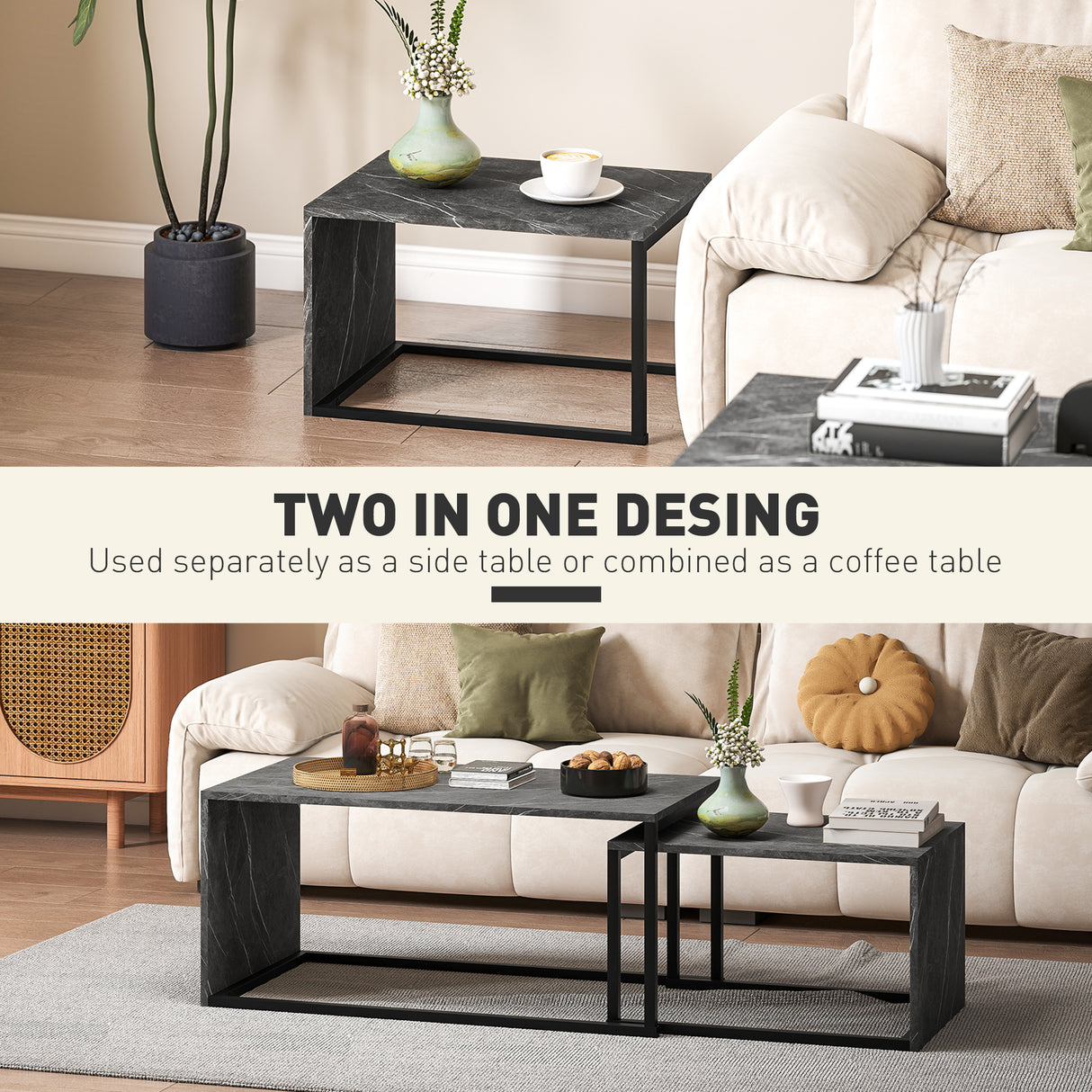 Wooden Industrial Nesting Coffee Tables in Set of 2 - Velmora
