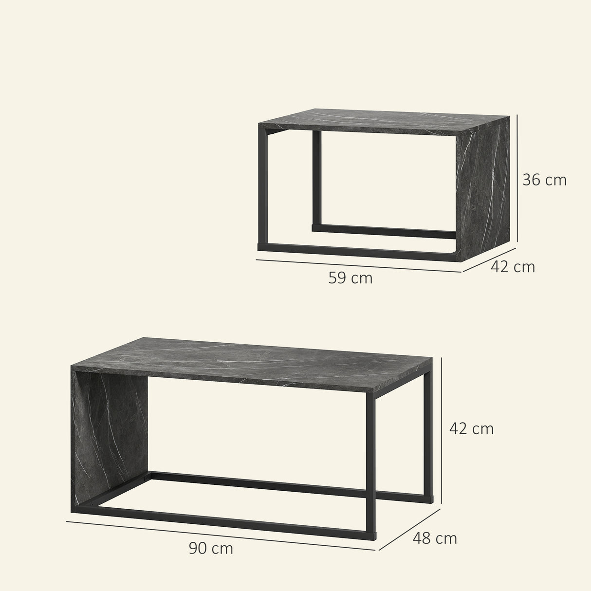 Wooden Industrial Nesting Coffee Tables in Set of 2 - Velmora