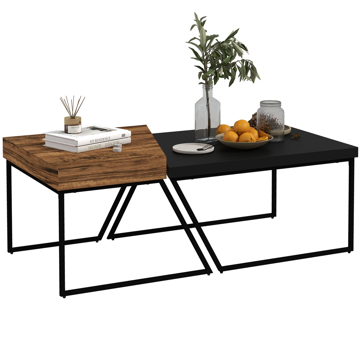 Wooden Industrial Nesting Coffees Table in Set of 2 - Velmora