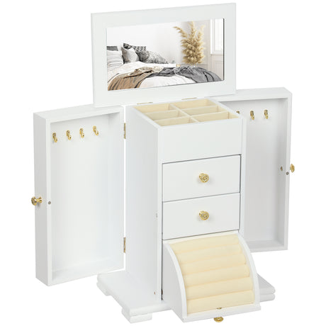 Wooden Jewellery Storage Cabinet 26.5cm Wide With Mirror And 2 Drawers - Velmora