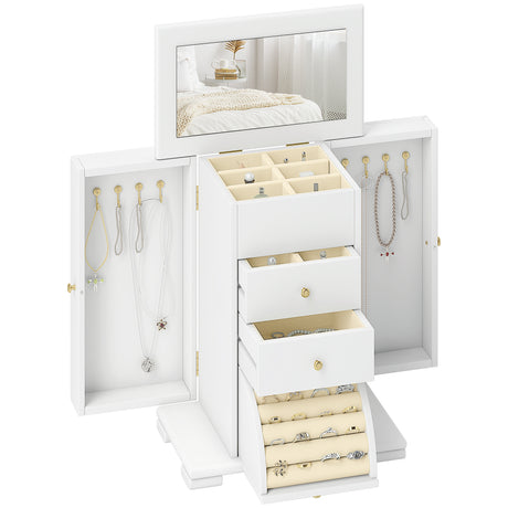 Wooden Jewellery Storage Cabinet 26.5cm Wide With Mirror And 2 Drawers - Velmora
