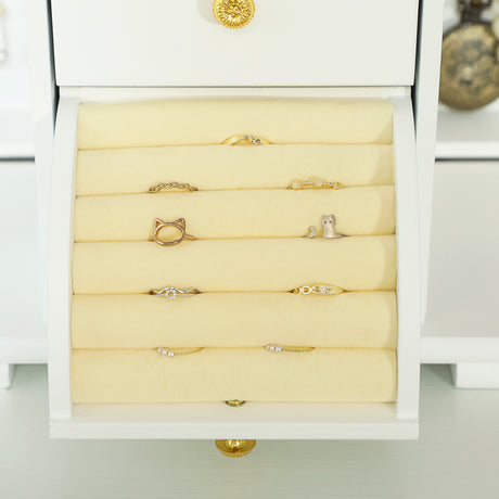 Wooden Jewellery Storage Cabinet 26.5cm Wide With Mirror And 2 Drawers - Velmora
