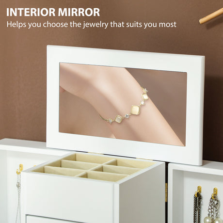 Wooden Jewellery Storage Cabinet 26.5cm Wide With Mirror And 2 Drawers - Velmora