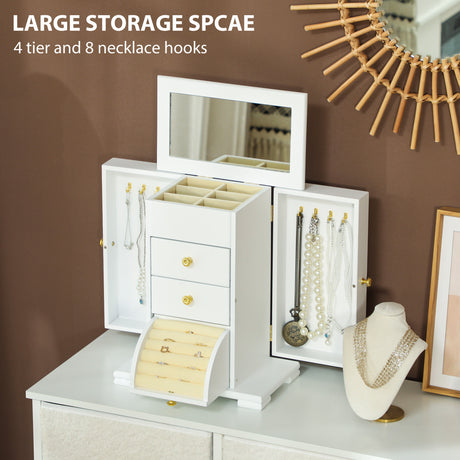 Wooden Jewellery Storage Cabinet 26.5cm Wide With Mirror And 2 Drawers - Velmora