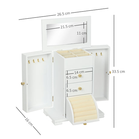 Wooden Jewellery Storage Cabinet 26.5cm Wide With Mirror And 2 Drawers - Velmora