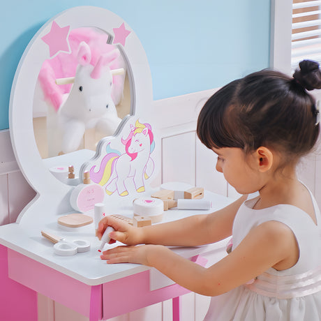 Wooden Kids Dressing Table Set 49cm Wide - Velmora