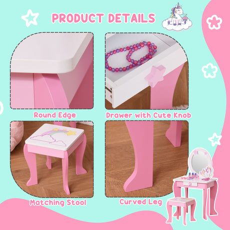 Wooden Kids Dressing Table Set 49cm Wide - Velmora