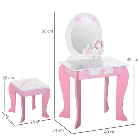 Wooden Kids Dressing Table Set 49cm Wide - Velmora
