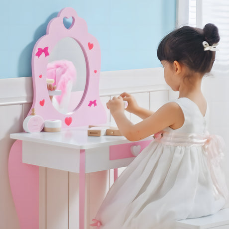 Wooden Kids Dressing Table Set 50cm Wide - Velmora