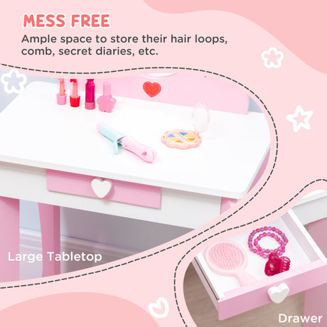 Wooden Kids Dressing Table Set 50cm Wide - Velmora