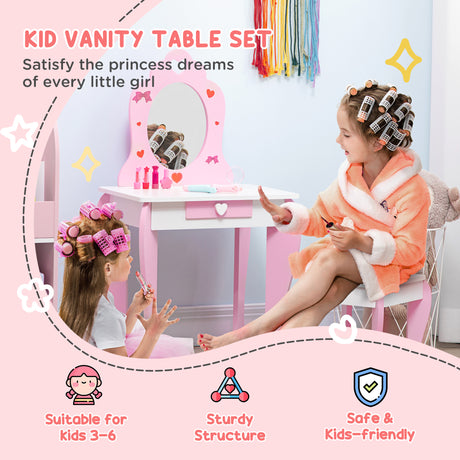 Wooden Kids Dressing Table Set 50cm Wide - Velmora