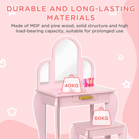 Wooden Kids Dressing Table Set 52cm Wide - Velmora
