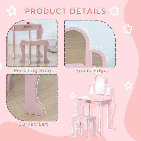 Wooden Kids Dressing Table Set 52cm Wide - Velmora