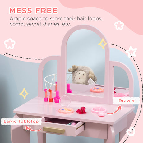 Wooden Kids Dressing Table Set 52cm Wide - Velmora