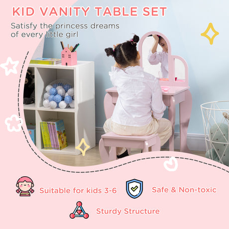 Wooden Kids Dressing Table Set 52cm Wide - Velmora