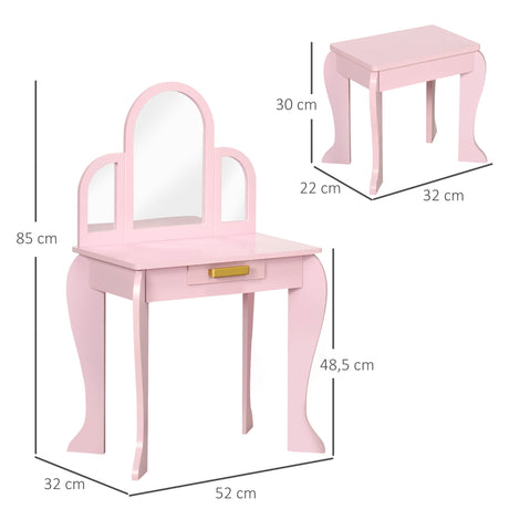 Wooden Kids Dressing Table Set 52cm Wide - Velmora