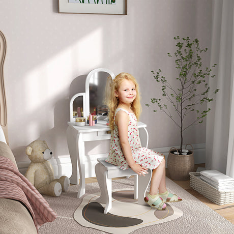 Wooden Kids Dressing Table Set 52cm Wide - Velmora